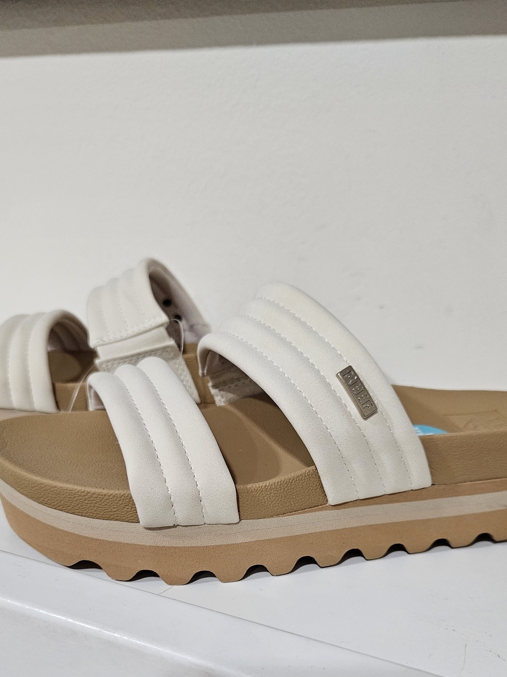 Reef Women's White and Beige Dual-Strap Slide Sandals